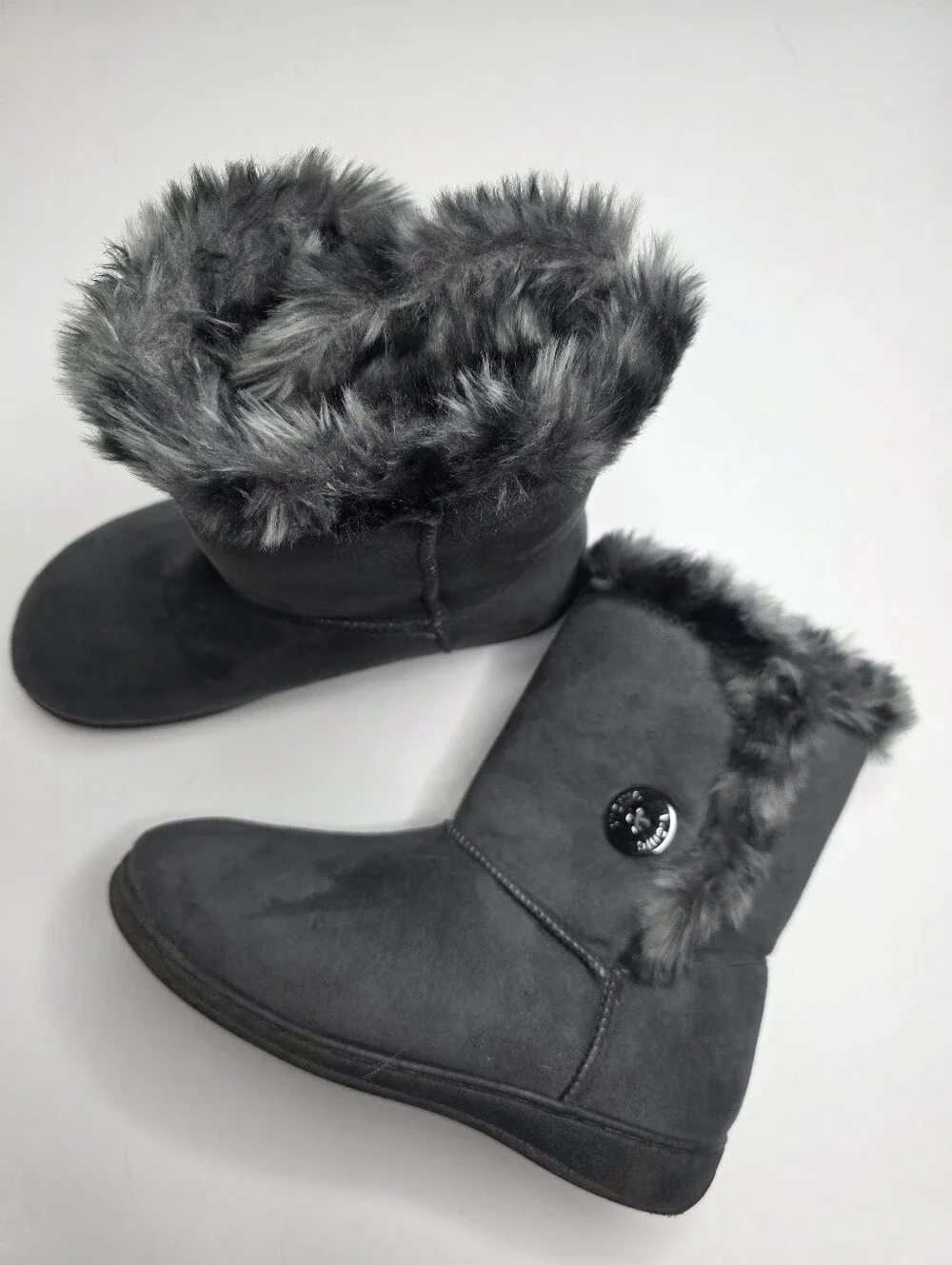 Vionic Fairfax Womens Boots Size 6 Gray Faux Fur Lined Orthaheel Slip On Ease